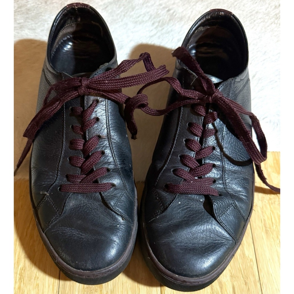Pollini mens‎ black leather sneakers with maroon lace and finish size 42
